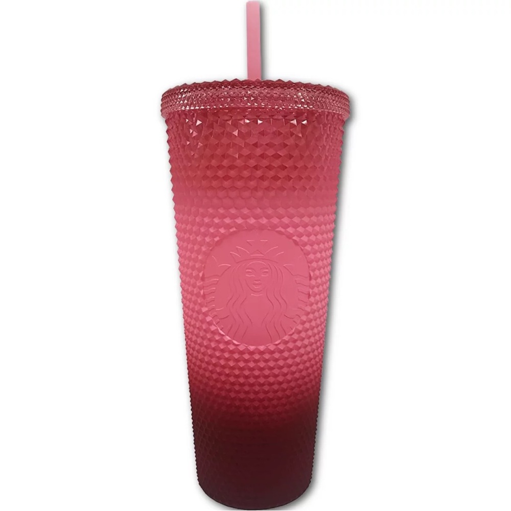 Starbucks Pink to Red Gradient Ombre Glitter to Matte Studded Tumbler